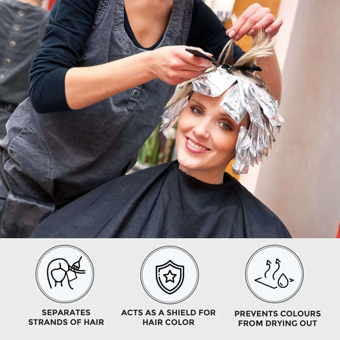 Hair coloring in salon using Embossed Pre-Cut Hair Foil Sheets In Pop-Up Dispenser, 5W X 10.75L, 500-Count