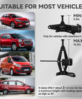 Electric Scissor Car Jack Kit 3 Ton 12V Portable Auto Lift with vehicles showing clearance requirements and uses for SUVs and sedans