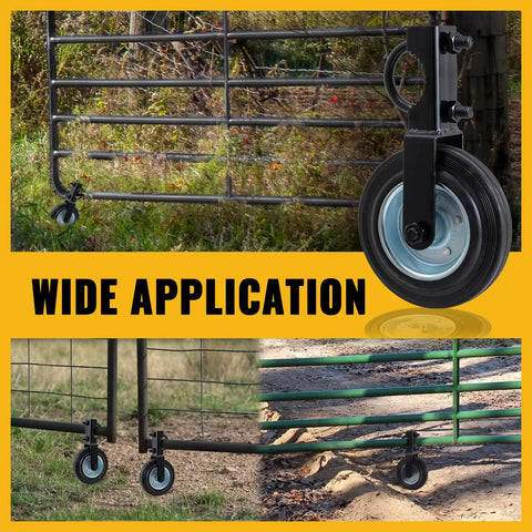 Straight Up Solid Gate Roller Wheels To Take The Drag Out Of Metal Tube Fences Smooth Six Inch Black Anti Sag Tracks on a chain link gate.