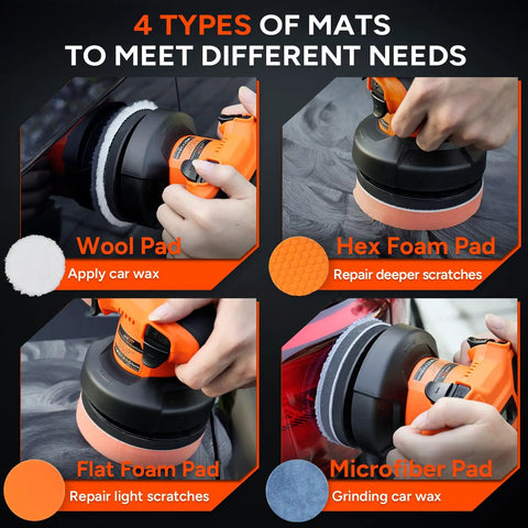 Cordless Car Polisher Kit With 12V 2000mAh Battery Dual Handle Buffer For Car Detailing And Paint Polishing Easy Speed Control Lightweight Design Great For Lampshade And Trim Finishing