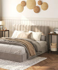 Built Tough Industrial Tall Side Table Featuring Adjustable Mesh Shelves And Rugged Steel Frame Works Like A Charm As A Tall Nightstand For Your Rustic Brown Living Room Setup in a cozy bedroom setting.