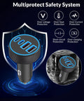 4 In 1 USB C Car Charger With 90W Fast PD QC Power, Dual 45W USB C And USB A Ports, featuring multi-protect safety system.