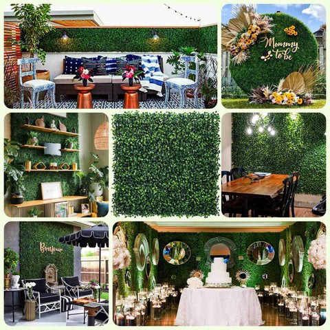 Artificial Grass Wall Panel Kit With 12 Boxwood Panels 10x10 Inches For Greenery Walls Outdoor Privacy Fence Screen Backdrop in decor settings