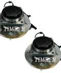 Pair of front Timken wheel bearing and hub kits for Chevrolet and GMC 2011 through 2015 RWD vehicles, durable sealed assemblies.