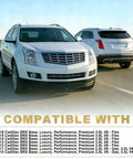 Front view of white Cadillac SRX SUV on highway; another SRX behind; banner reads COMPATIBLE WITH.