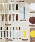 Professional Wood Furniture Repair Kit With Twelve Shade Fillers And Eight Touch Up Markers including tools for wood repair.