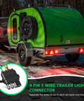 Image showing the 35Ft 4 Pin 5 Wire Trailer Wiring Harness With Jacketed 16AWG Cable Waterproof 4 Way Flat Plug For Rewiring Taillights On Trailers RVs Boats Dual Brown Wires Y Shape Design Easy Install, connected to a green trailer.