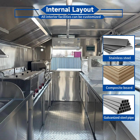 Internal view of the Turnkey Mobile Coffee Trailer With DOT Certification And Full Commercial Kitchen Setup designed for street vendors.