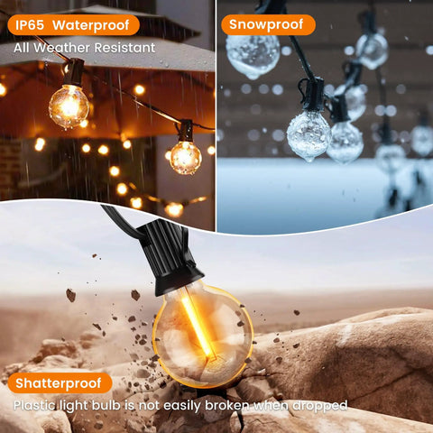 Outdoor String Lights 110Ft Dimmable Patio Lights With 58 Shatterproof 2200K LED G40 Bulbs Plus 2 Spare Bulbs Waterproof IP45 Weatherproof For Backyard Cafe Porch Deck Vibes UL Listed Edison Style Warm White Lights