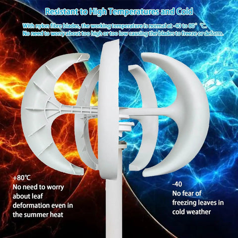 Vertical Axis Wind Turbine Kit With Five Blades, 16000W Peak Output, Three Phase Permanent Magnet Generator, White 48V, side view
