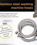 Ultra Wide 4 Ft Washing Machine Hose Set With Straight Connectors Three Quarter Inch NPT Fittings Stainless Steel PVC Build
