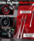 38 Piece Tire Spoon Tool Set Heavy Duty With 14.5 Inch And 11.5 Inch Levers Pro Grade shown with tires and levers