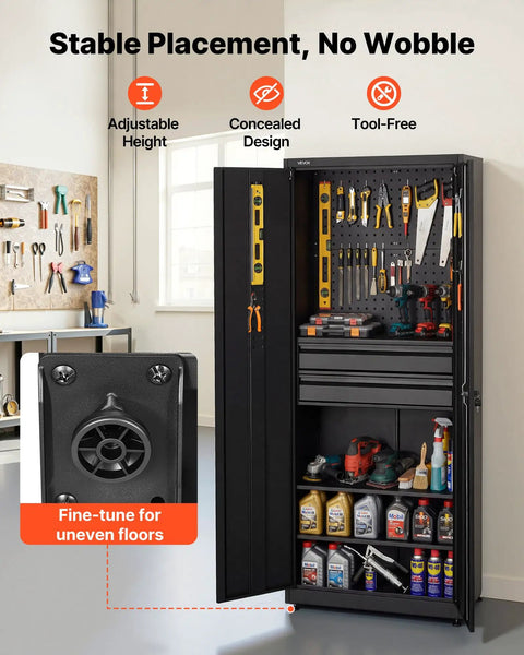 Heavy Duty Metal Storage Cabinet Built Tough With 180 Lb Shelf Load, 70.87 Inch Tall Garage Tool Cabinet With Dual Locking Doors