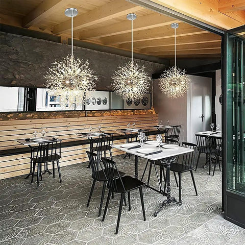 Crystal Sputnik Chandelier With Dandelion Firework Style, Dope 12 Light Modern Pendant Fixture in stylish dining setting