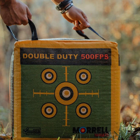 Person holding Four Sided Archery Target Bag For Backyard Practice And Outdoor Training Double Duty Field Point Target For Bows Up To 500 FPS
