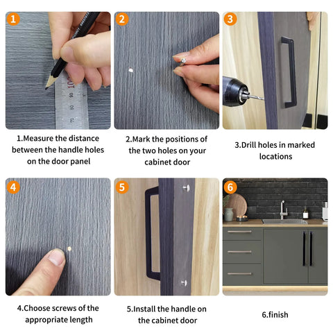 Installation steps for Six Inch Black Cabinet Pulls Set Six Pack For Cabinets Drawers Bar Cabinets Bathroom Wardrobe Durable Zinc Alloy Handles