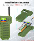 Installation of 3000 mAh battery with Badass Mesh Node T114 Board With NRF52840 SX1262 LoRa, in green armor case.