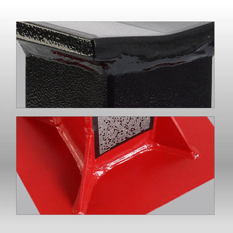 Close-up of red and black components of Beefy Heavy Duty Pin Type Jack Stands With Lock, 12 Ton Capacity, 26,400 Lb Pair