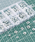 Kickass 220 Piece M3 M4 M5 Self Clinching Nuts Kit Crafted From 304 Stainless Steel round head rivet fasteners in clear organizer box.