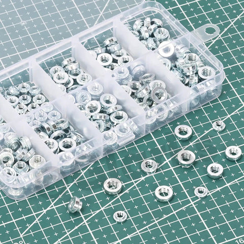 Kickass 220 Piece M3 M4 M5 Self Clinching Nuts Kit Crafted From 304 Stainless Steel round head rivet fasteners in clear organizer box.
