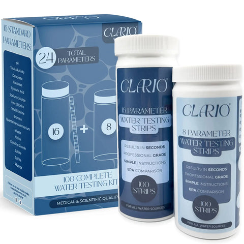 All In One 24 In 1 Water Test Kit For Drinking Water At Home Do It Yourself Pro Grade Quality Detects Lead Chlorine PH Hardness Iron And More For Aquariums Wells Pools And Hot Tubs packaging and strips