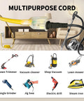 Outdoor 50 Feet Heavy Duty 10 Gauge Extension Cord With Lighted End in living room with various power tools and appliances