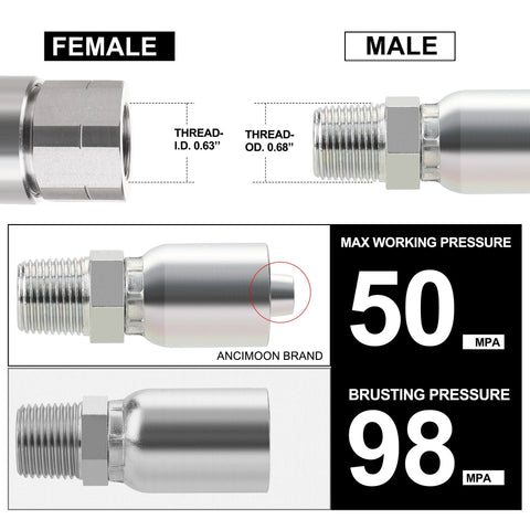 ANCIMOON 3/8 in hose to 3/8 in NPT male hydraulic crimp fittings, 10-piece metal set