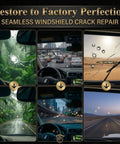 Windshield Crack Repair Kit For All Cracks, 5 Minute Quick Fix With Nano Glass Repair Liquid, Includes 2 Bottles, Nail Bullseye And Star Cracks, 2026 Updated Car Glass Repair Tool shown repairing various windshield cracks.