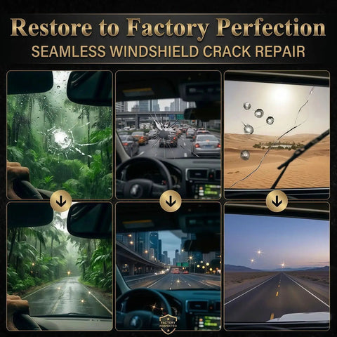 Windshield Crack Repair Kit For All Cracks, 5 Minute Quick Fix With Nano Glass Repair Liquid, Includes 2 Bottles, Nail Bullseye And Star Cracks, 2026 Updated Car Glass Repair Tool shown repairing various windshield cracks.
