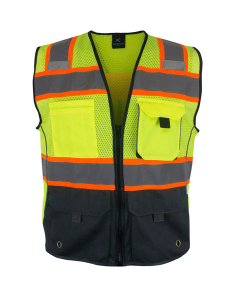High Visibility Safety Vest With Front Pockets Yellow Black Class 2 ANSI ISEA Approved Reflective Tape, Medium size