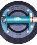 Front view of Woods Powr-Grip N6450 10in concave vacuum cup with teal housing and metal handle