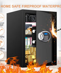 Open Fireproof Waterproof Home Safe With Digital Keypad And Spare Keys, 3.3 Cu Ft Security Box showing valuables inside.