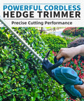 Cordless Hedge Trimmer with Rotatable Handle and 52cm Dual Action Blade Brushless 18V Battery Powered Yard Tool in use