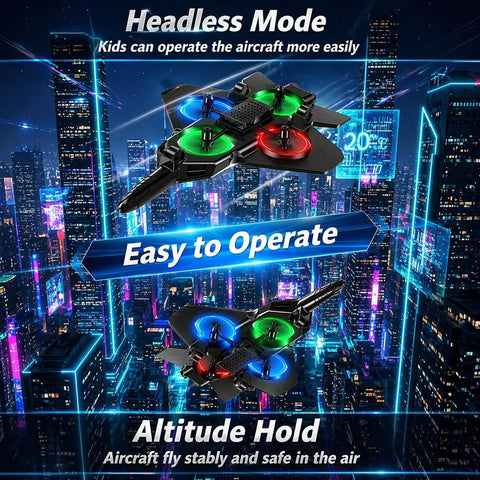 Foam Remote Control Airplane For Kids And Adults Newbie Friendly Fighter Jet RC Plane With Light over cityscape at night