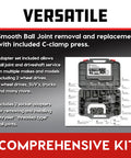 Ball And U Joint Service Set 23 Piece Tool Kit Pro Grade For Removing And Installing Ball Joints And U Joints Includes Receiving Tubes Adapters Sockets Heavy Duty C Frame in case with labels