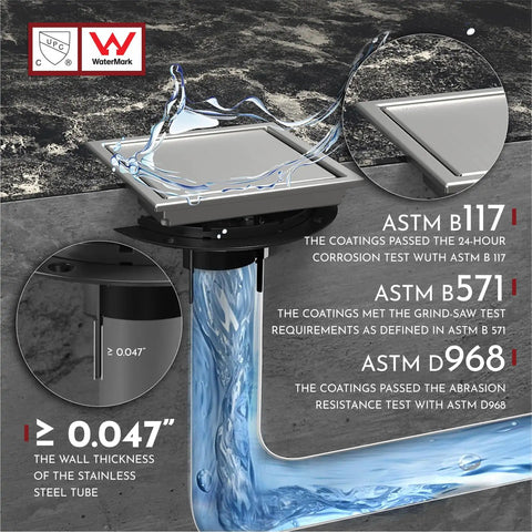 6 Inch Square Shower Drain With Brushed Finish, Reversible 2-In-1 Tile Insert Grate, Removable SUS304 Stainless Steel Cover