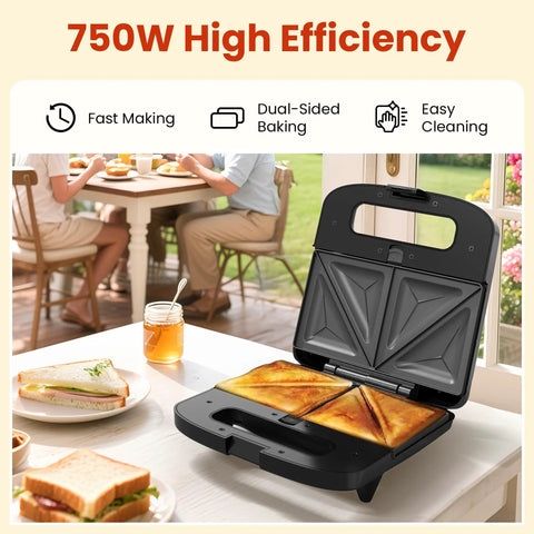 Awesome 3 in 1 Electric Sandwich Maker With Panini Press Grill And Waffle Iron Set, showcasing nonstick plates with grilled sandwiches.