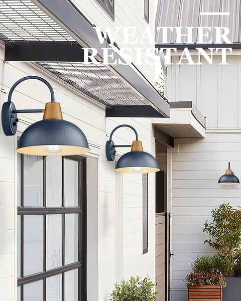 Two Pack Dusk To Dawn Barn Lights Gooseneck Outdoor Wall Sconces With Hammered Metal Shade Black Finish Auto On Off Sensor