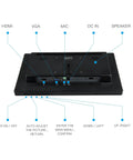 Rear view of 12 Inch HDMI Portable Monitor With 1366x768 Display Built In Speaker Plug And Play VGA HDMI AV Ports with labeled ports