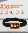 Rechargeable LED Headlamp With Wave Sensor Two Pack Ultra Bright 1000 Lumens Dual Beam Spotlight And COB Flood 7 Modes