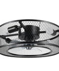 18‑inch Ceiling Fan Light with Remote, 3‑Speed Timing Caged Ceiling Fan Lam in a black metal cage design.