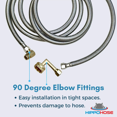 Universal Dishwasher Water Supply Hose Kit 10 Ft Braided Stainless Steel Line with 90 Degree Elbow Fittings