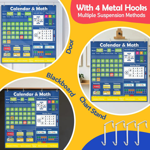 Pocket Chart Classroom Calendar Set For Circle Time And Math Center With Counting Addition Subtraction Games For Preschool Toddlers And Homeschool Daily Math Activities Must Have hanging with hooks