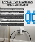 Image showing Two Pack 1 Gang Electrical Box Extender Kit With Four Screws Heavy Duty Weatherproof PVC Box Extender For Outlets next to wall installation example.