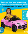 Child driving Lamborghini Urus Licensed 12V Ride On Car For Kids With Parent Remote Realistic Open Doors LED Headlights Horn Radio AUX Spring Suspension Pink SUV Toy