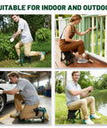 Various uses of Foldable Garden Kneeler And Seat With Soft Kneeling Pad for gardening, painting, car repair, and fishing