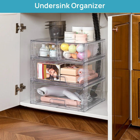 Clear Stackable Acrylic Storage Drawers 3 Pack Wide Organizer Bins A True Game Changer Helps You Sweep Clutter Fast With Slick Grip Grooves That Lock Items Tightly In Place So You Can Enjoy Life With Zero Sloppiness Around The House