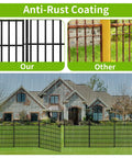 Comparison of No Dig Garden Fence Kit With Gate, 10 Metal Panels, 32 Inch High, 24.2 Feet Long, showing rustproof feature.