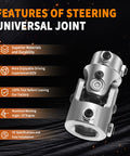 Chrome Steering Universal Joint Shaft 1 Inch DD By Three Quarters Inch DD, Heavy Duty Single U Joint, product features displayed