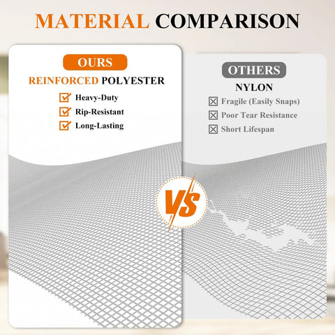 Material comparison chart for Double-Sided Magnetic Screen Door Fits 32x80 Inch Doors Left Or Right Opening Scratch-Proof Polyester.